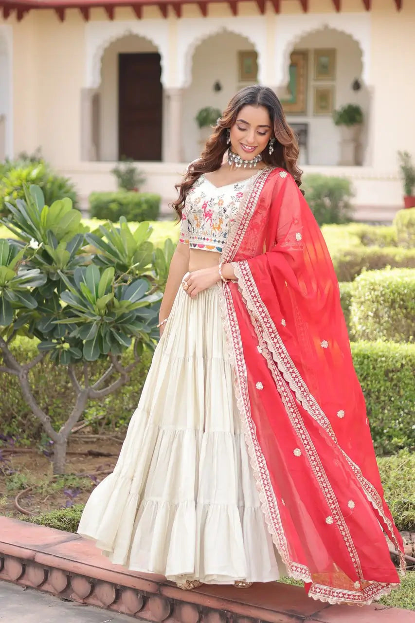 Cosmos Silk Lehenga Choli Set With Embroidered Dupatta