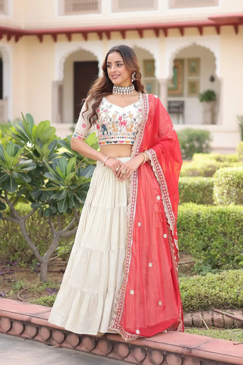 Cosmos Silk Lehenga Choli Set With Embroidered Dupatta