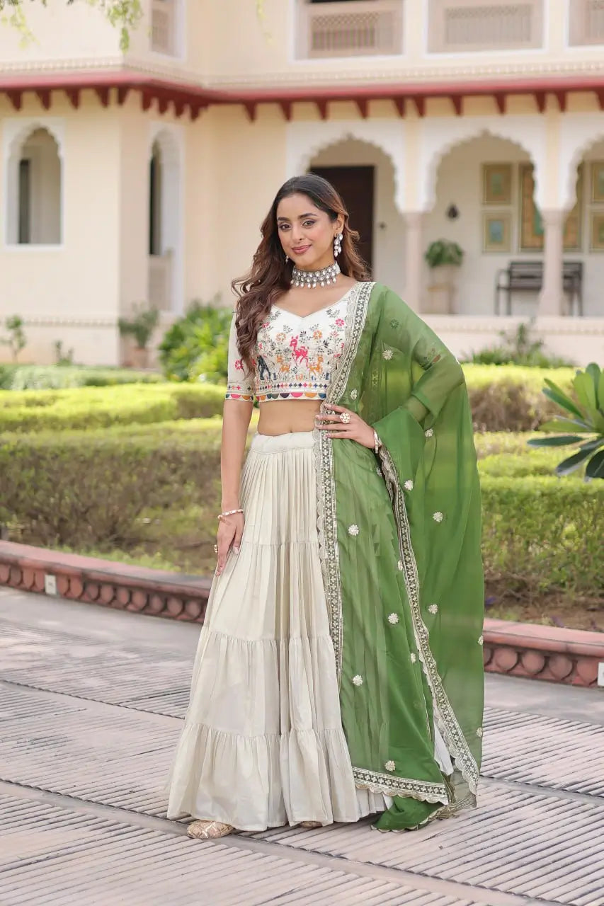 Cosmos Silk Lehenga Choli Set With Embroidered Dupatta