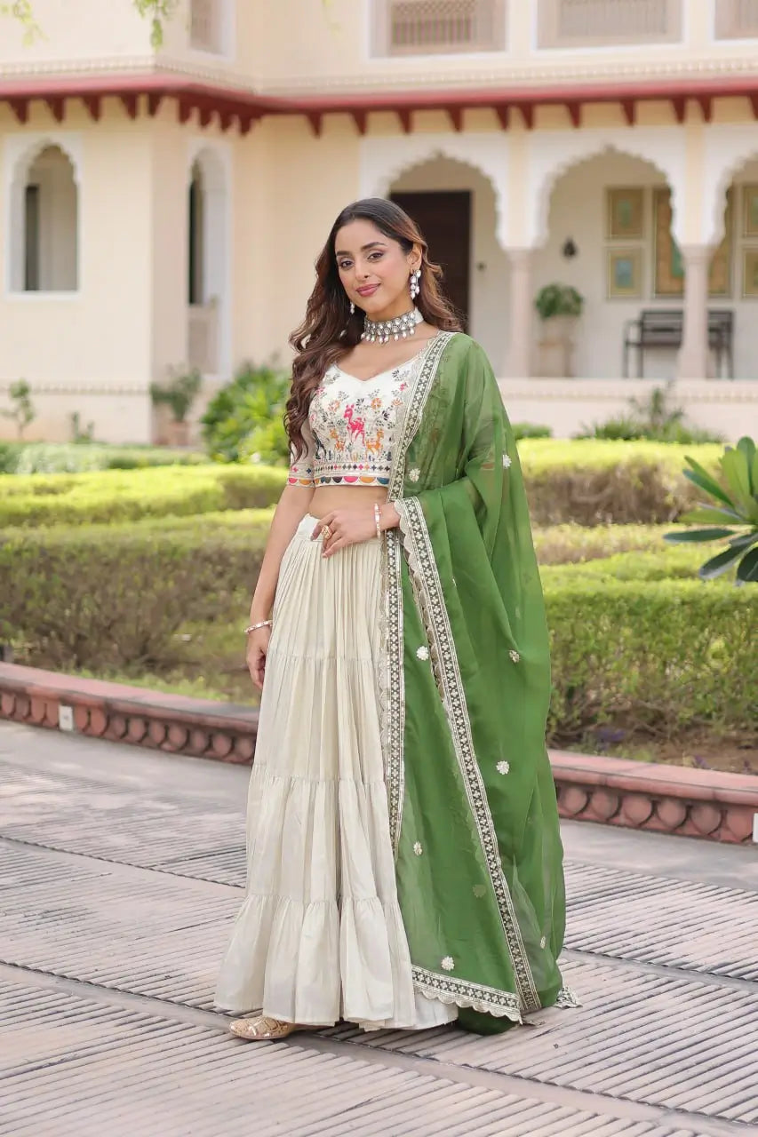 Cosmos Silk Lehenga Choli Set With Embroidered Dupatta