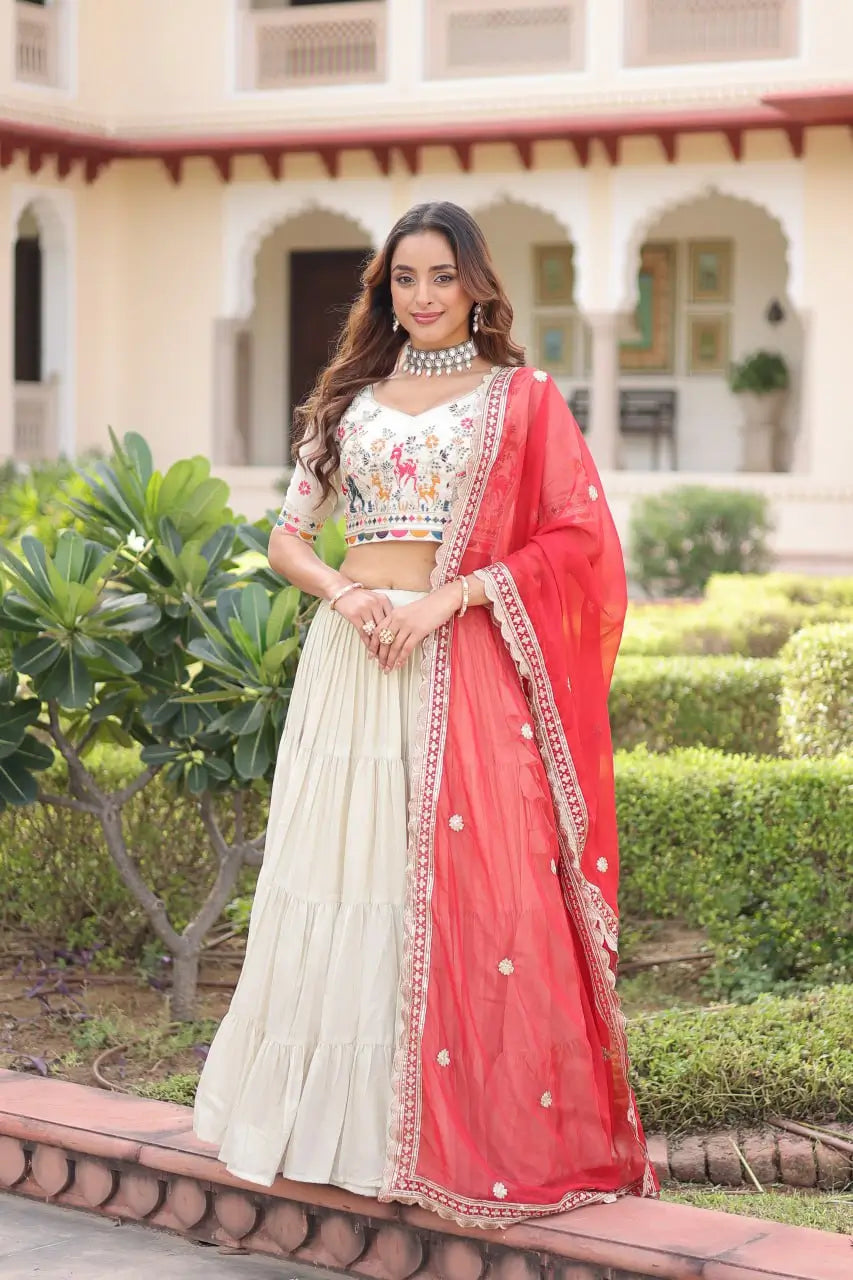 Cosmos Silk Lehenga Choli Set With Embroidered Dupatta