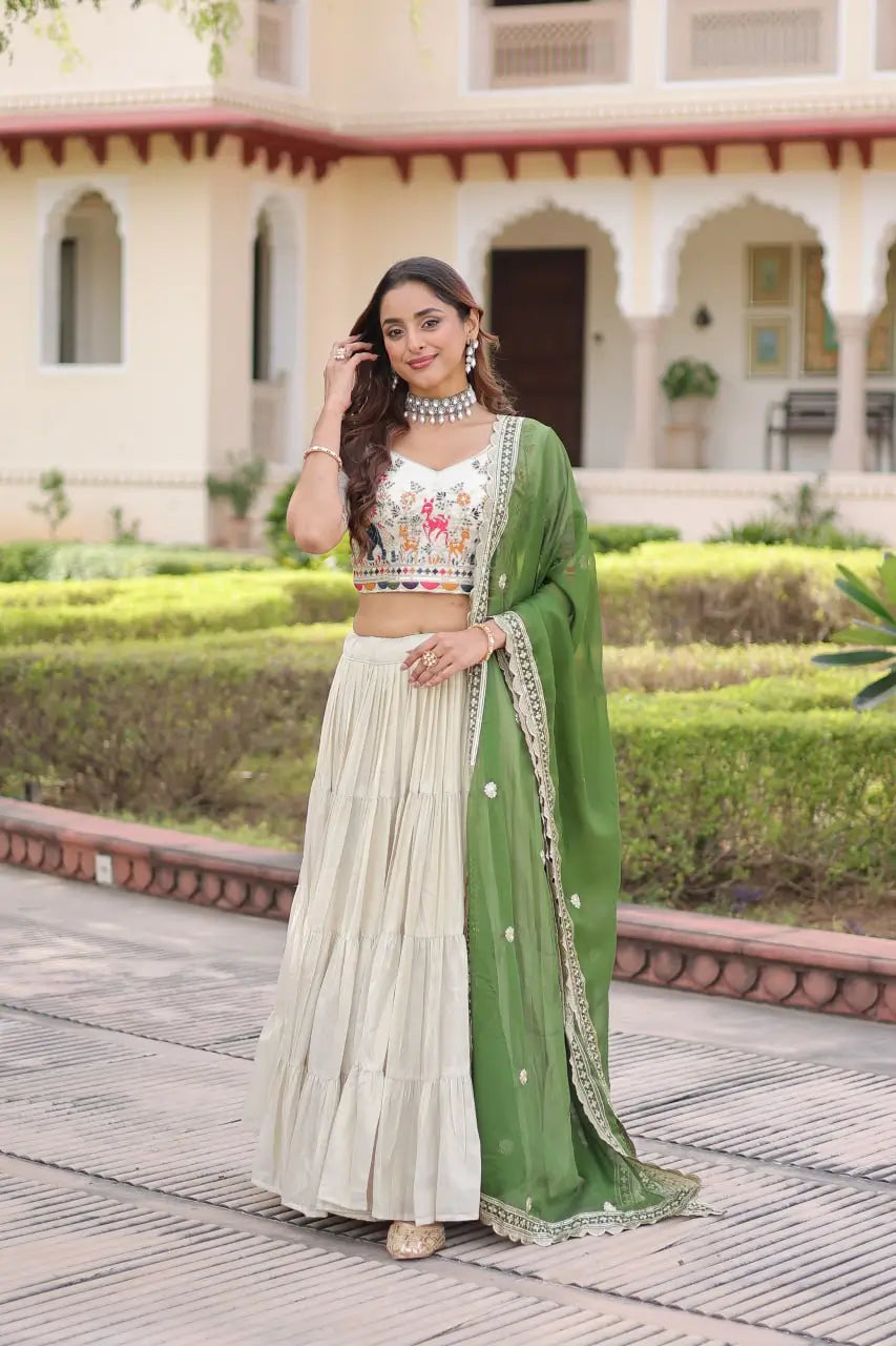 Cosmos Silk Lehenga Choli Set With Embroidered Dupatta