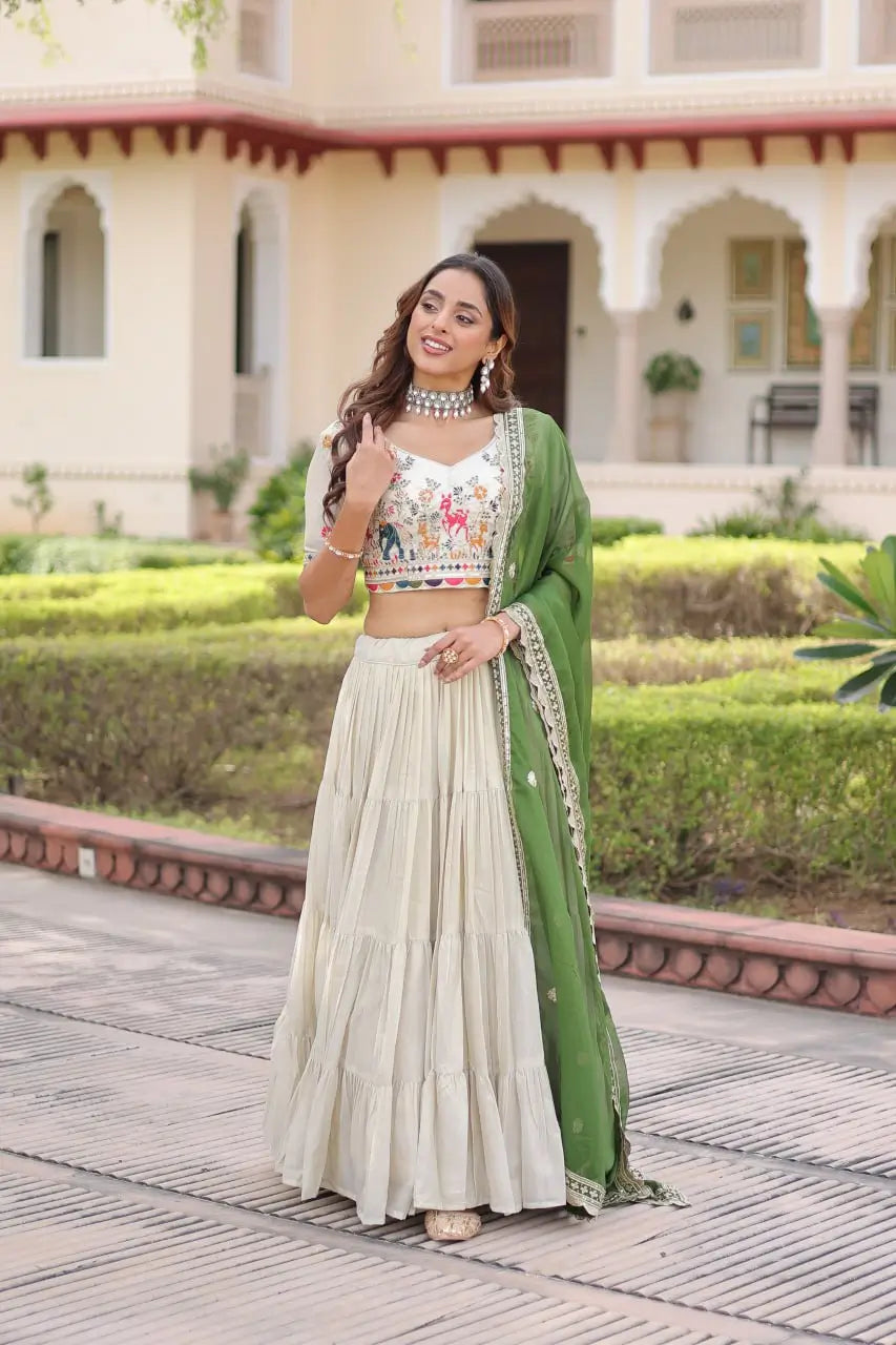Cosmos Silk Lehenga Choli Set With Embroidered Dupatta