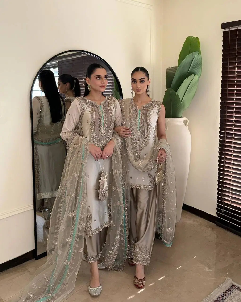 Crape Silk Embroidered Palazzo Suit Set for Wedding and Festive Wear