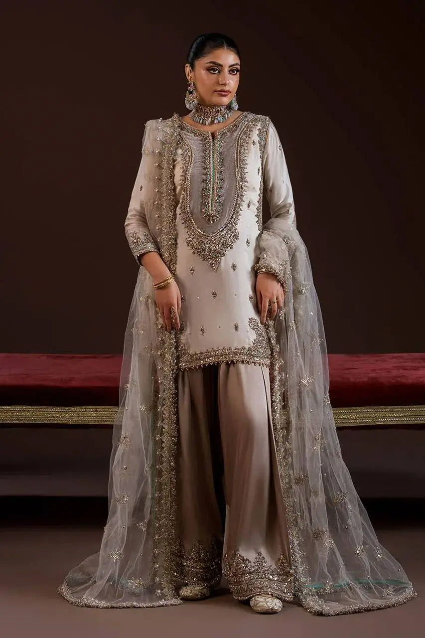 Crape Silk Embroidered Palazzo Suit Set for Wedding and Festive Wear