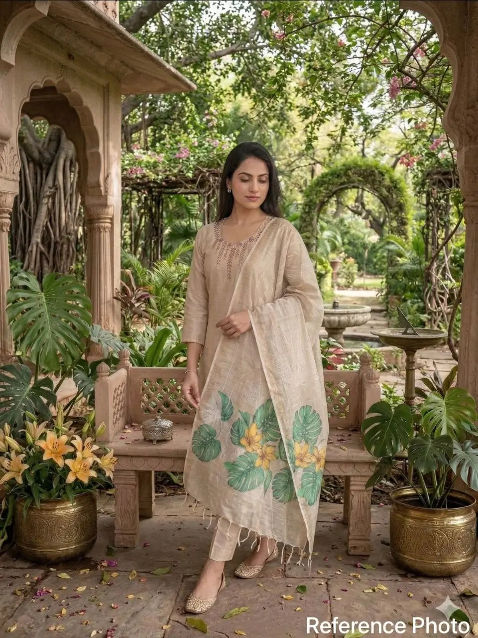 Cream Chanderi Kurta Set With Linen Dupatta