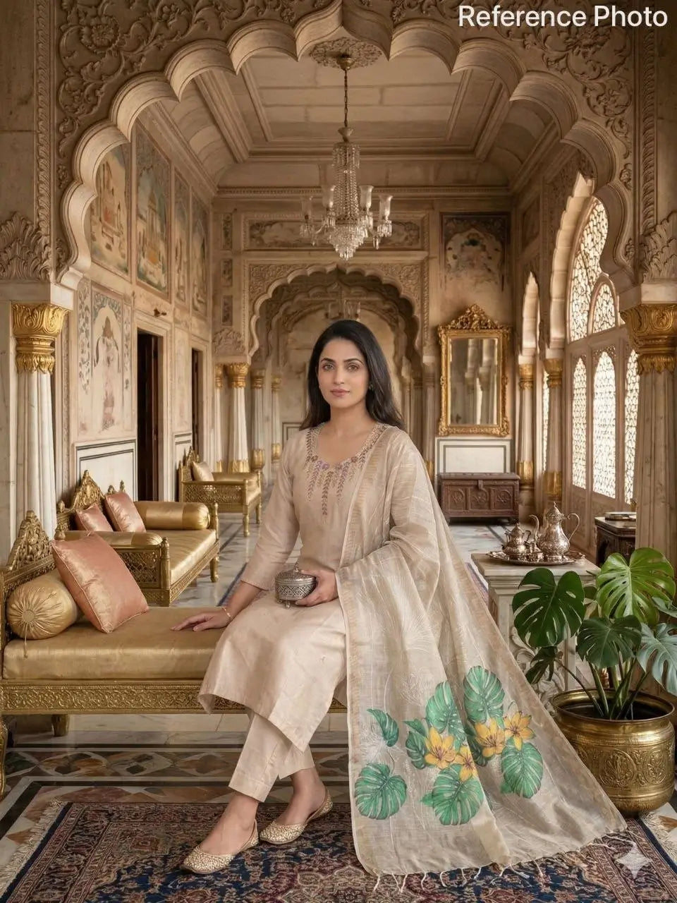 Cream Chanderi Kurta Set With Linen Dupatta