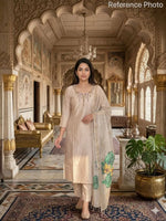 Cream Chanderi Kurta Set With Linen Dupatta