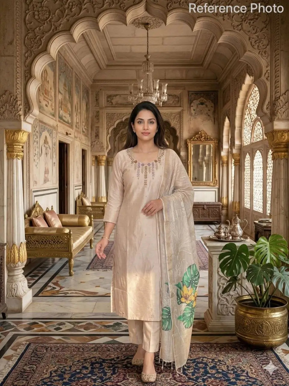 Cream Chanderi Kurta Set With Linen Dupatta