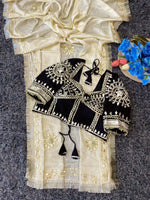 Cream Chinon Saree with Kachi Gota Patti HandWork Fully Stitched Aangi Blouse