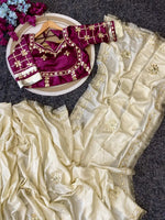 Cream Chinon Saree with Kachi Gota patti HandWork & Satin Aangi work Blouse