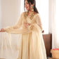Cream Crush Tissue Anarkali Gown Set