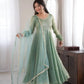Cream Crush Tissue Anarkali Gown Set