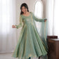 Cream Crush Tissue Anarkali Gown Set