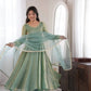 Cream Crush Tissue Anarkali Gown Set