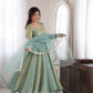 Cream Crush Tissue Anarkali Gown Set