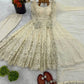Cream Embroidered Crunchy Silk Anarkali Suit Set for Festive and Wedding Wear