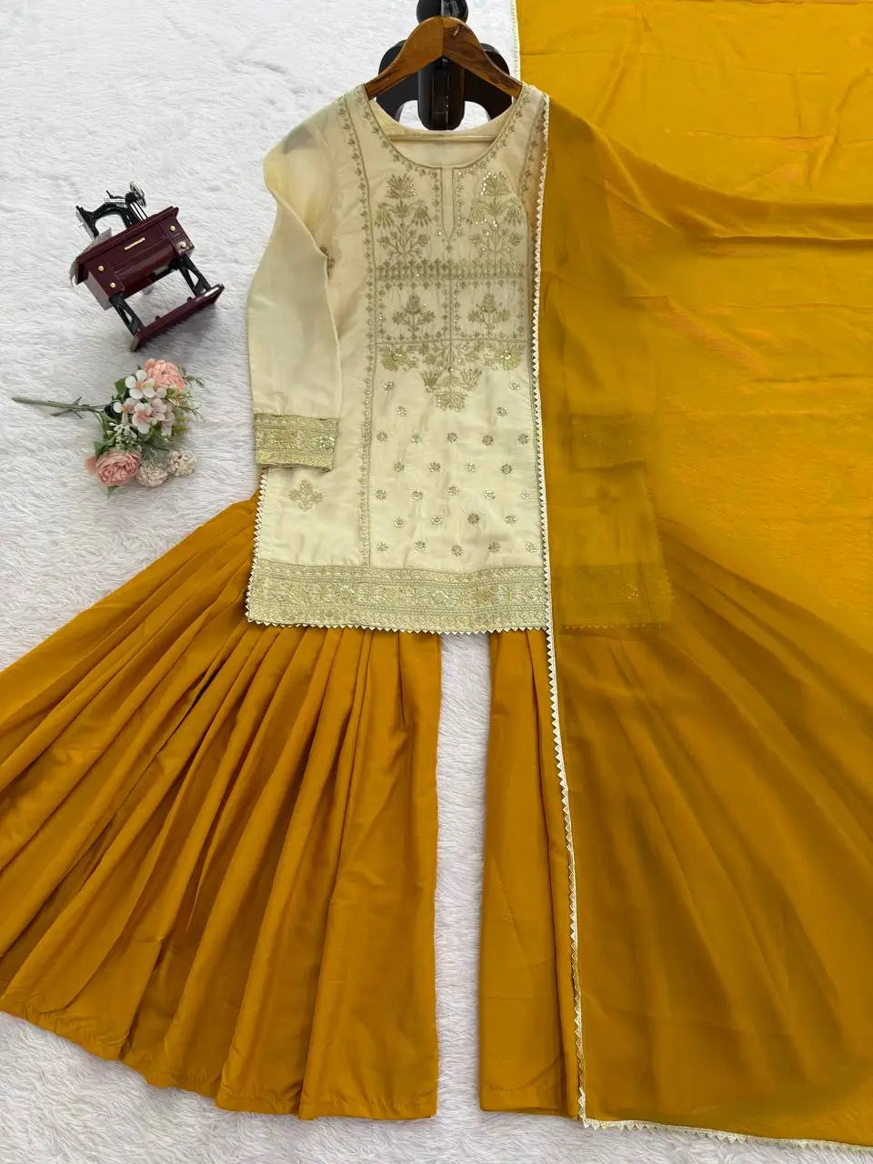 Crepe Embroidered Sharara Set with Dupatta