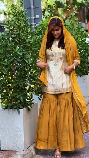 Crepe Embroidered Sharara Set with Dupatta