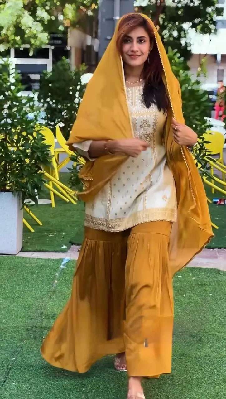 Crepe Embroidered Sharara Set with Dupatta