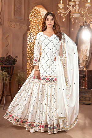 Crepe Silk Mirror Embroidery Sharara Set