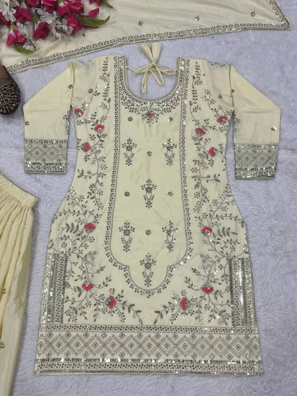 Crepe Silk Mirror Embroidery Sharara Set