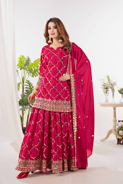 Crepe Silk Mirror Embroidery Sharara Set
