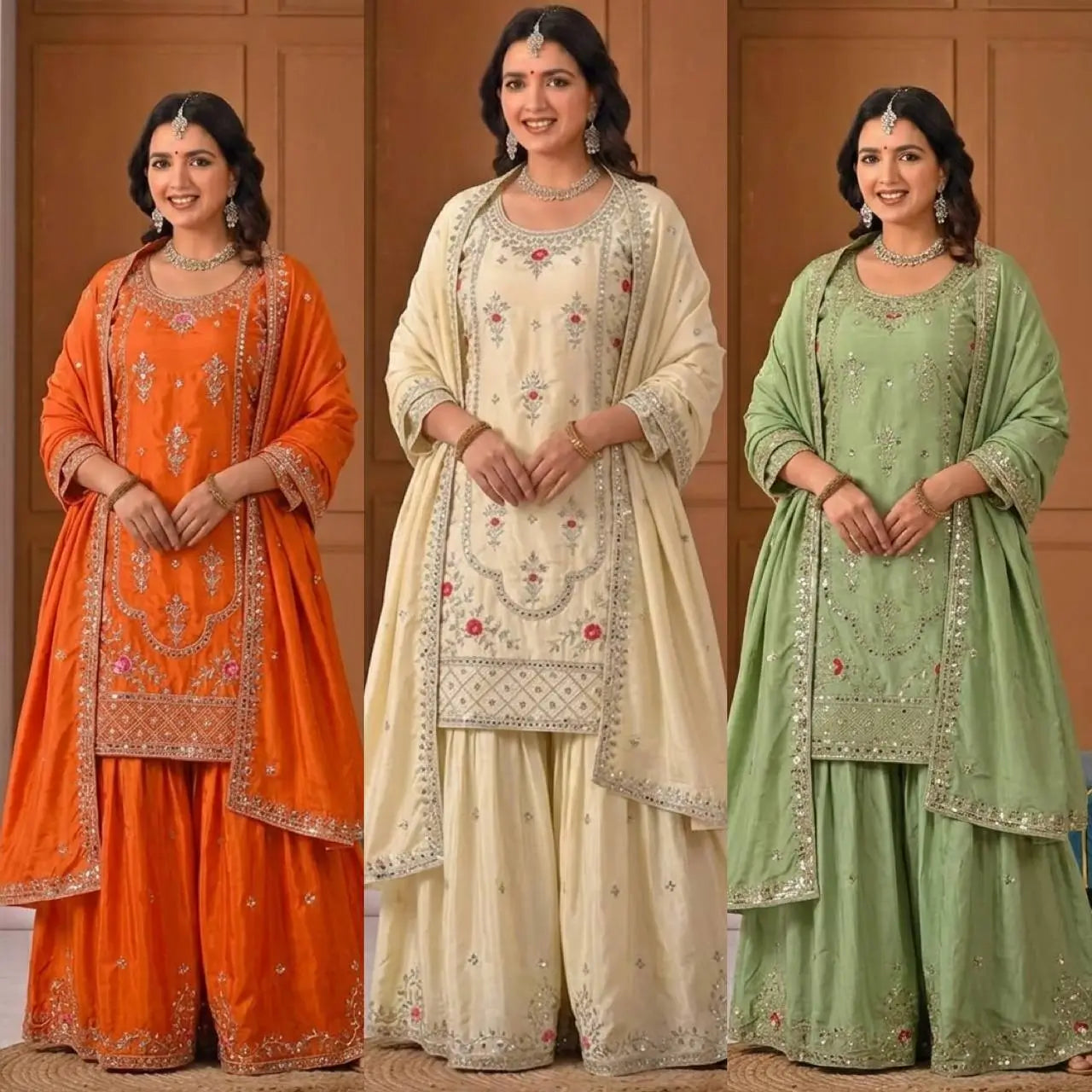 Crepe Silk Mirror Embroidery Sharara Set