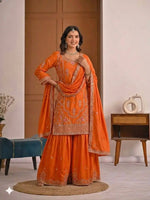 Crepe Silk Mirror Embroidery Sharara Set