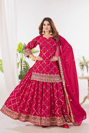 Crepe Silk Mirror Embroidery Sharara Set