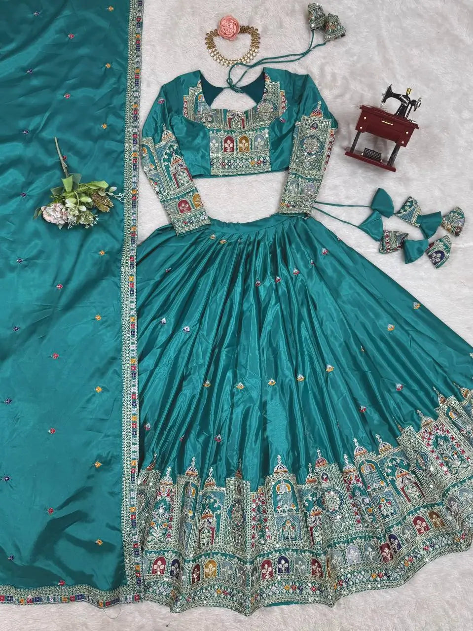 Crepe Silk Thread and Sequin Embroidered Lehenga Choli Set