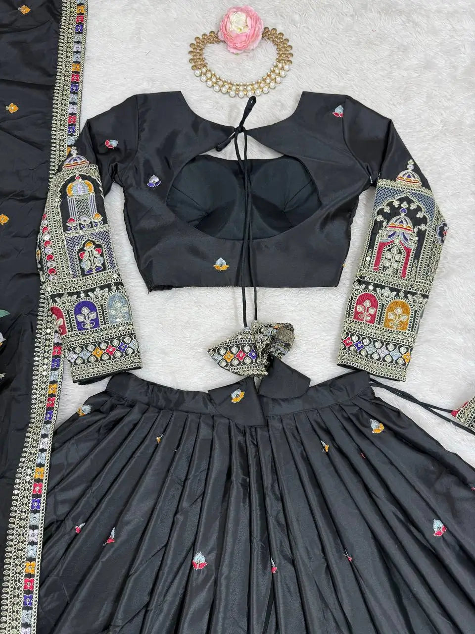 Crepe Silk Thread and Sequin Embroidered Lehenga Choli Set