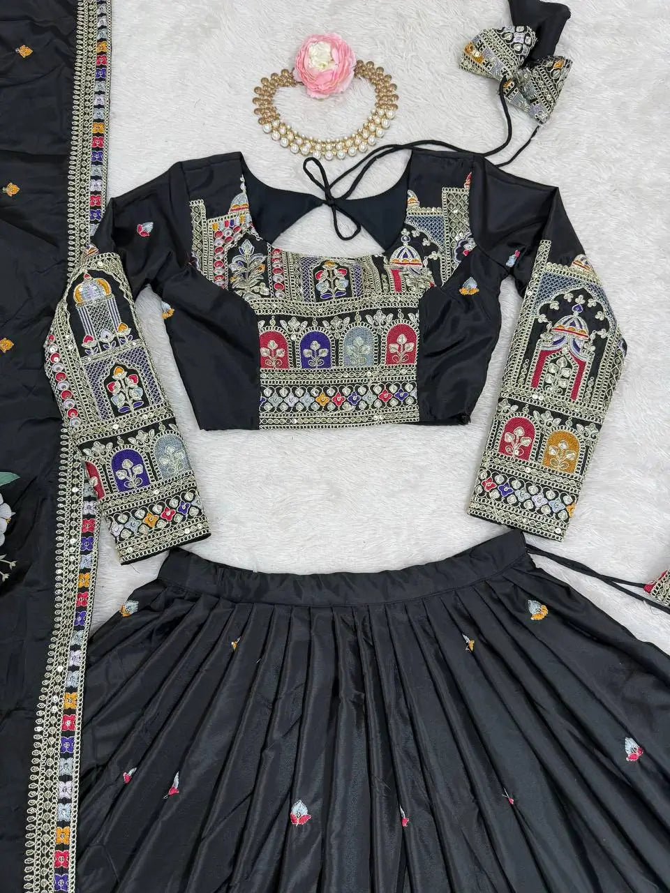 Crepe Silk Thread and Sequin Embroidered Lehenga Choli Set