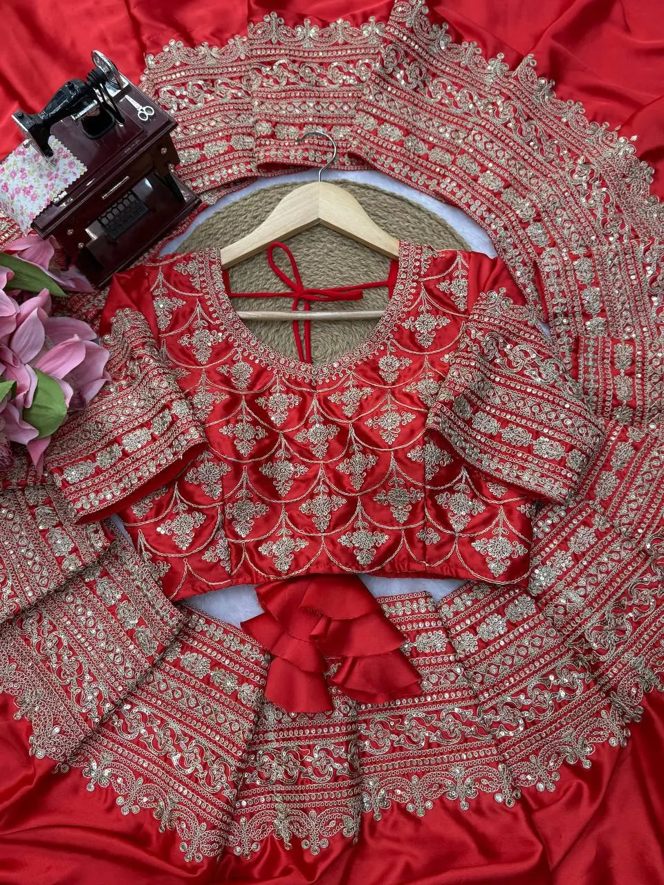 Crimson Bridal Sequin Saree With Dupatta