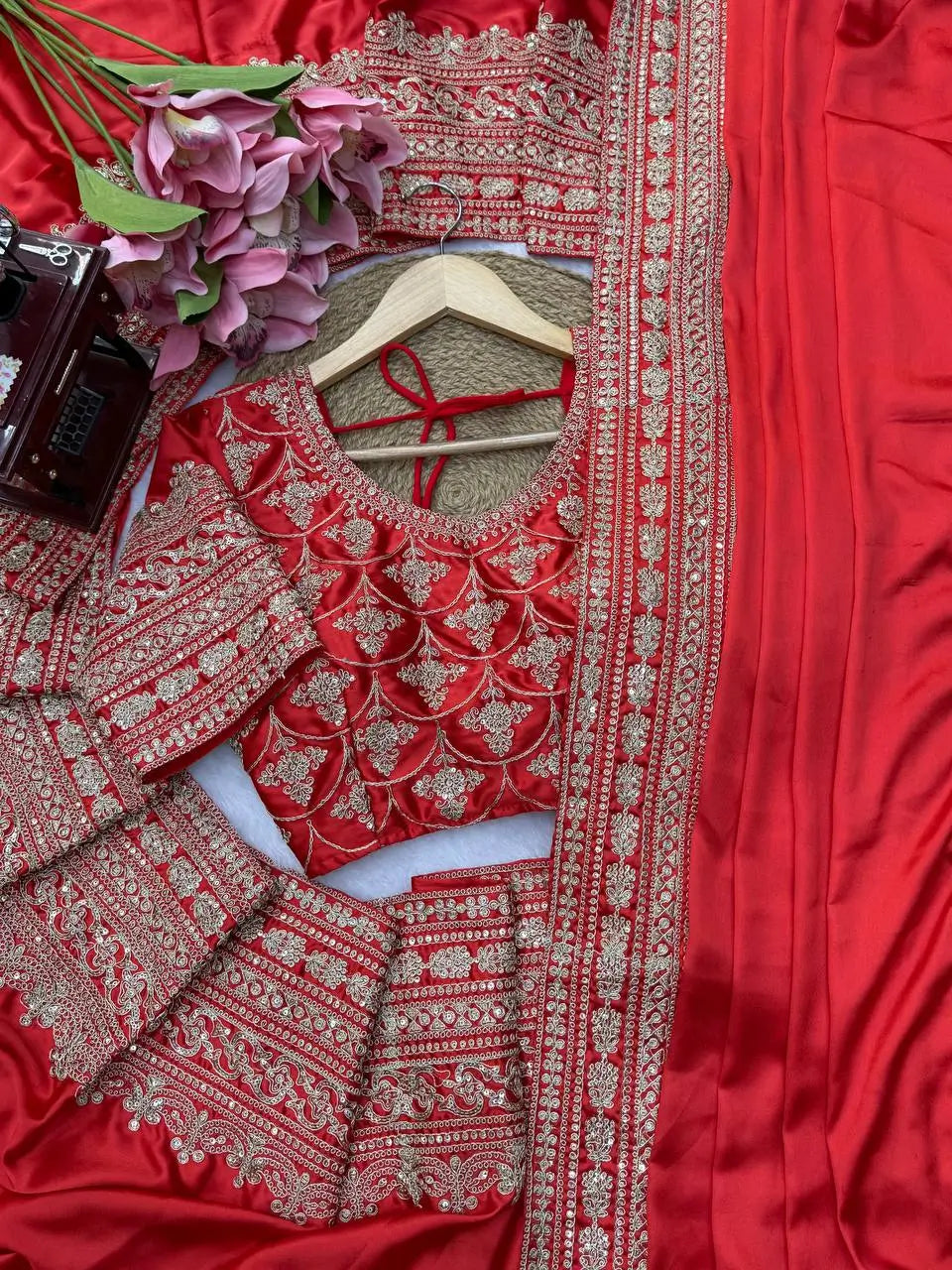 Crimson Bridal Sequin Saree With Dupatta