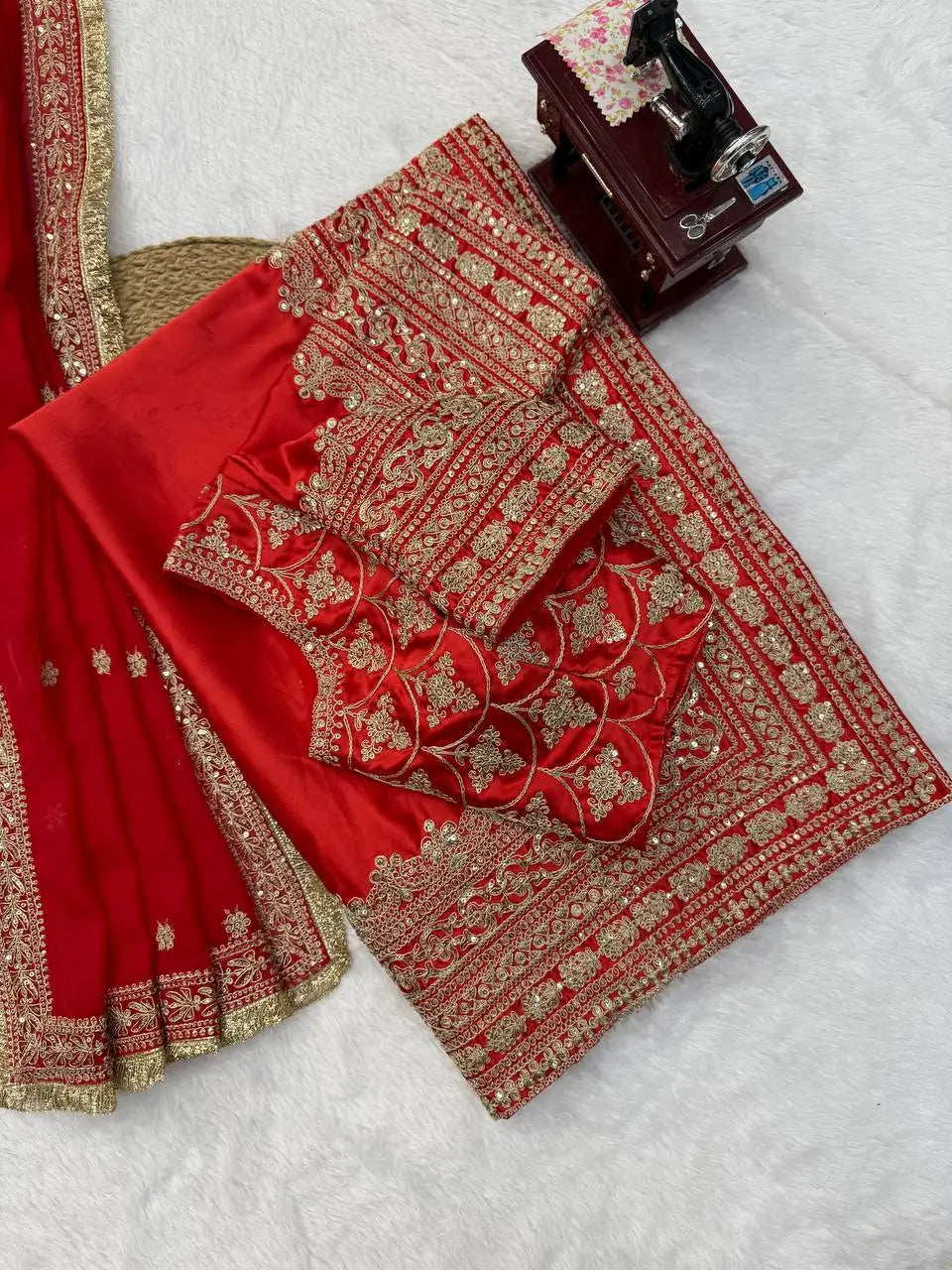 Crimson Bridal Sequin Saree With Dupatta