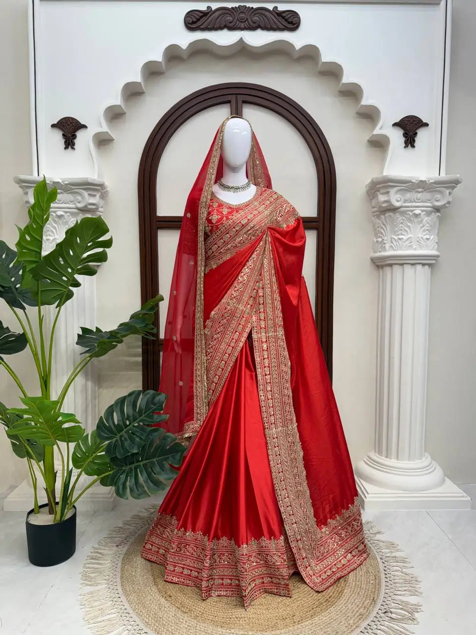 Crimson Bridal Sequin Saree With Dupatta