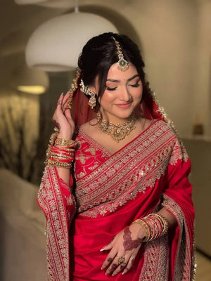 Crimson Bridal Sequin Saree With Dupatta