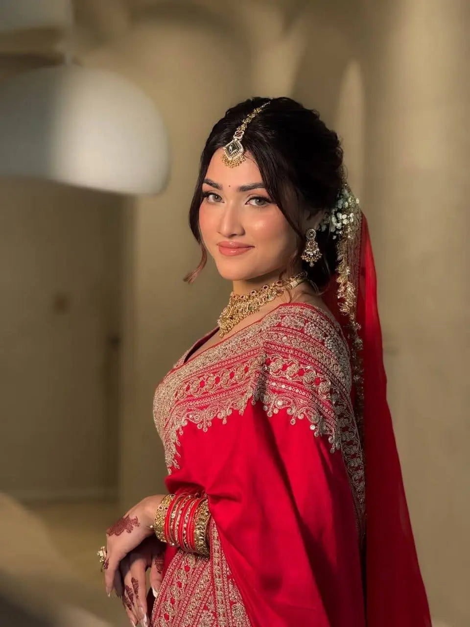 Crimson Bridal Sequin Saree With Dupatta