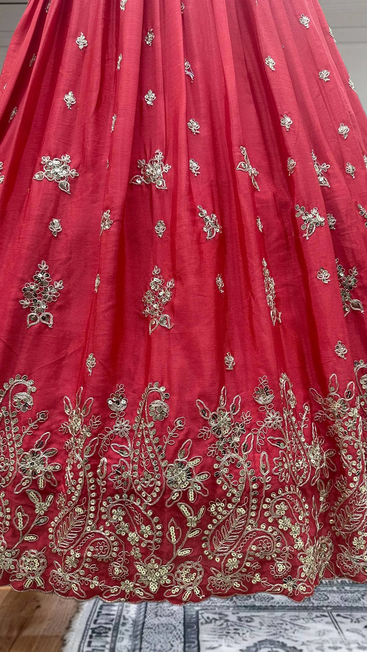 Crimson Chinon Sequin Coding Lehenga Set