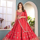Crimson Chinon Sequin Coding Lehenga Set