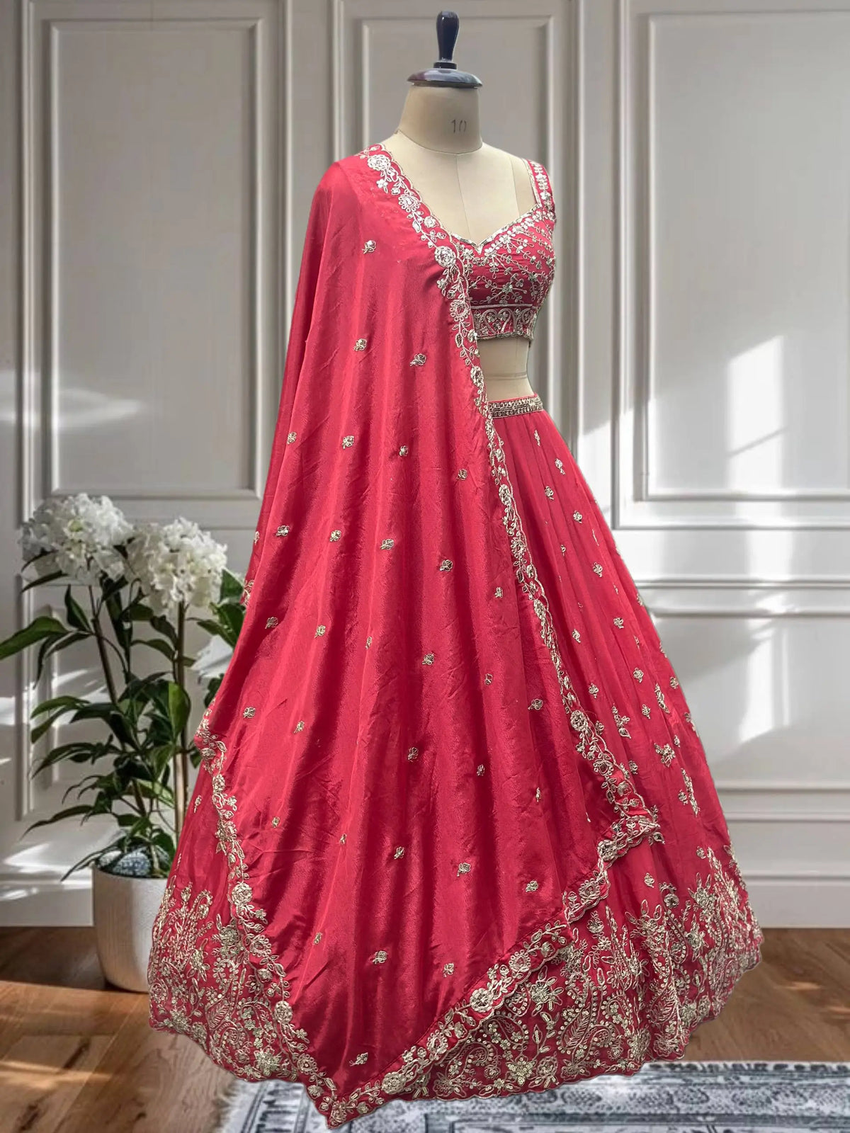 Crimson Chinon Sequin Coding Lehenga Set