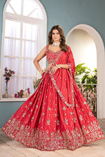 Crimson Chinon Sequin Coding Lehenga Set