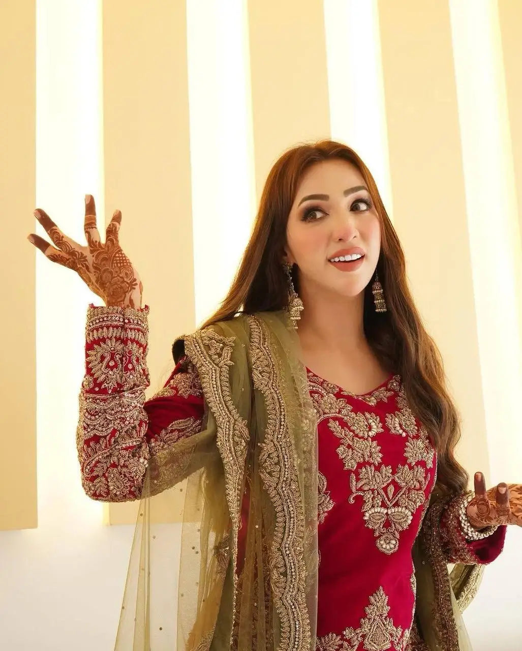 Crimson Elegance Faux Georgette Embroidered Plazzo Set