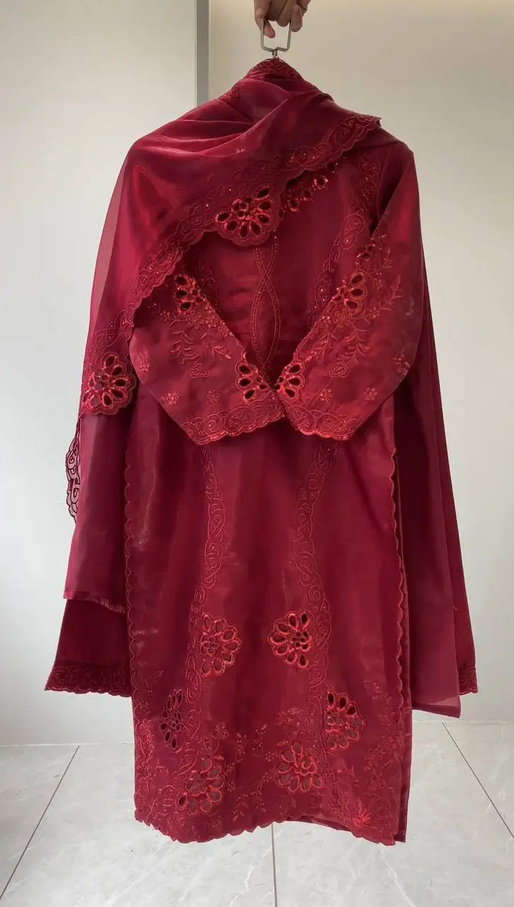 Crimson Embroidery Kurta Set with Dupatta