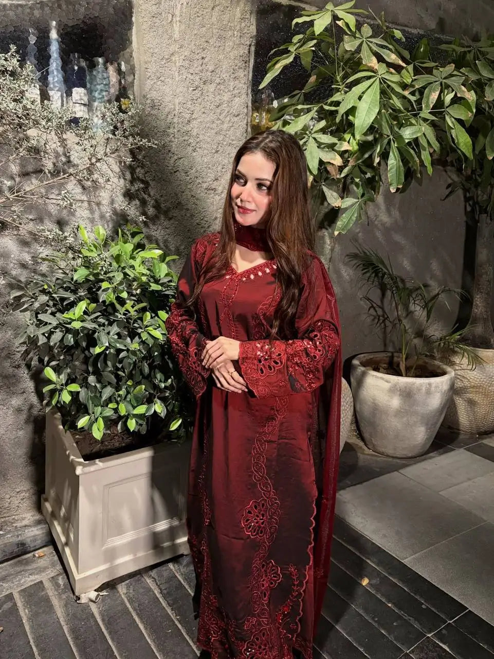 Crimson Embroidery Kurta Set with Dupatta