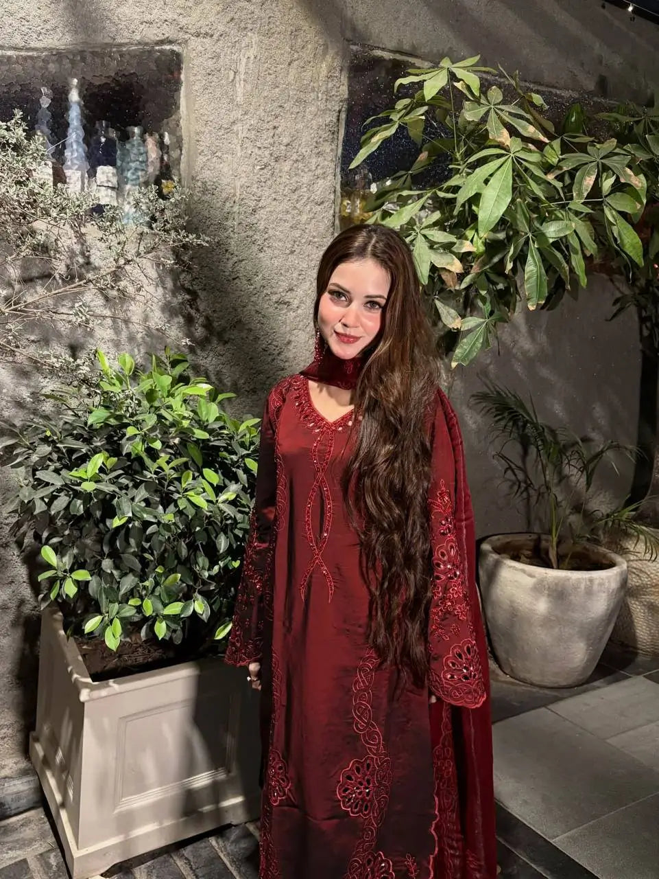 Crimson Embroidery Kurta Set with Dupatta
