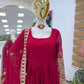Crimson Georgette Anarkali Gown with Dupatta