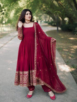 Crimson Georgette Anarkali Gown with Dupatta