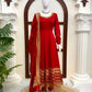 Crimson Gold Border Anarkali Gown